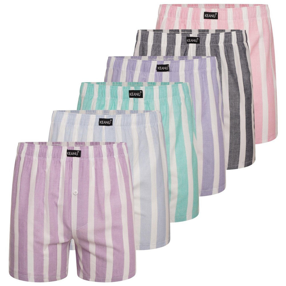 Multicoloured - Front - Keanu Mens Pastel Striped Woven Boxer Shorts (Pack of 6)