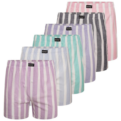 Multicoloured - Front - Keanu Mens Pastel Striped Woven Boxer Shorts (Pack of 6)