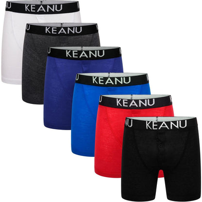 Red-Blue-Black-Royal Blue-Dark Grey-White - Front - Keanu Mens Cotton Blend Boxer Shorts (Pack of 6)