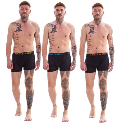 Black - Side - Harte & Soul Mens Plain Bamboo Boxer Shorts (Pack of 12)