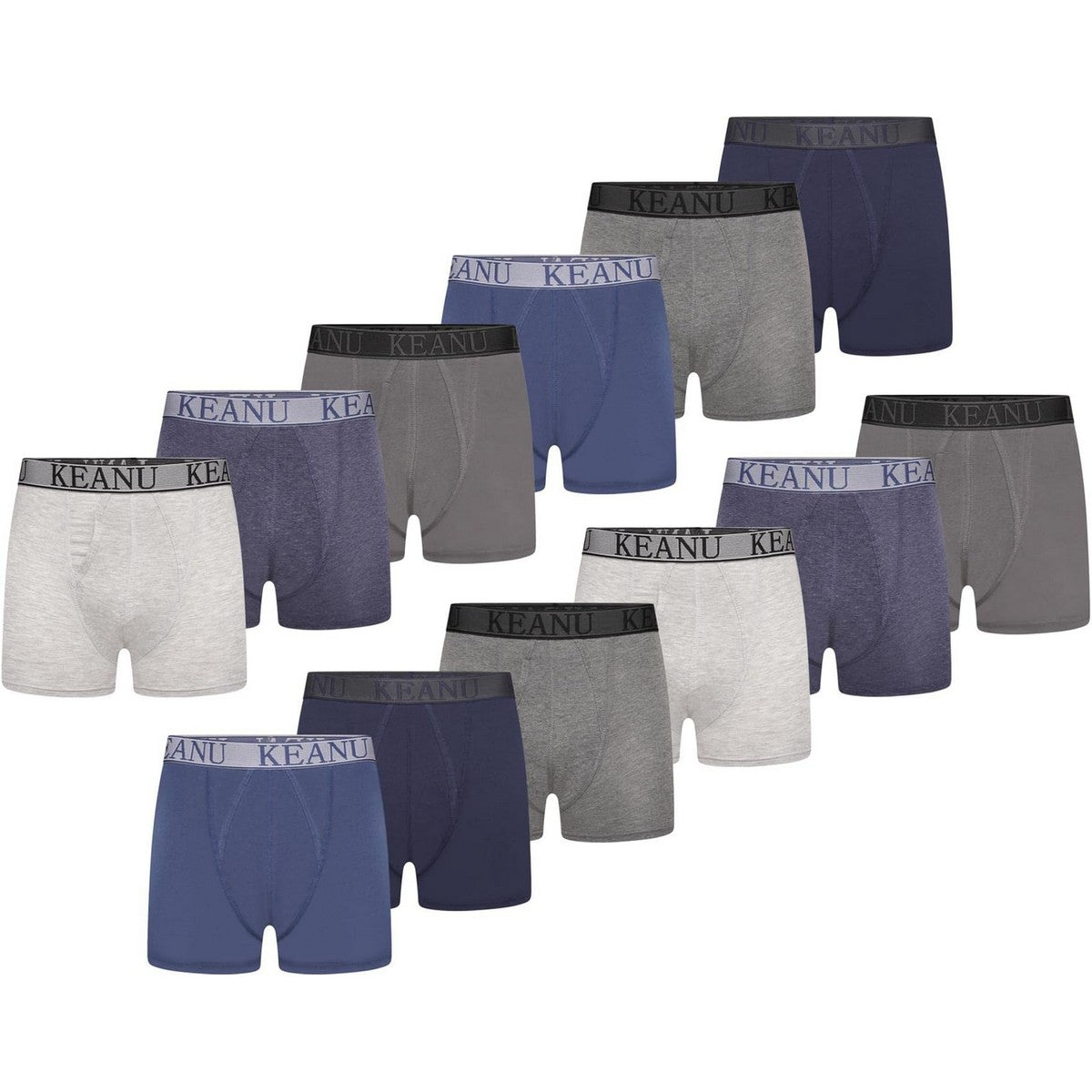 Blue - Front - Keanu Mens Boxer Shorts (Pack of 12)