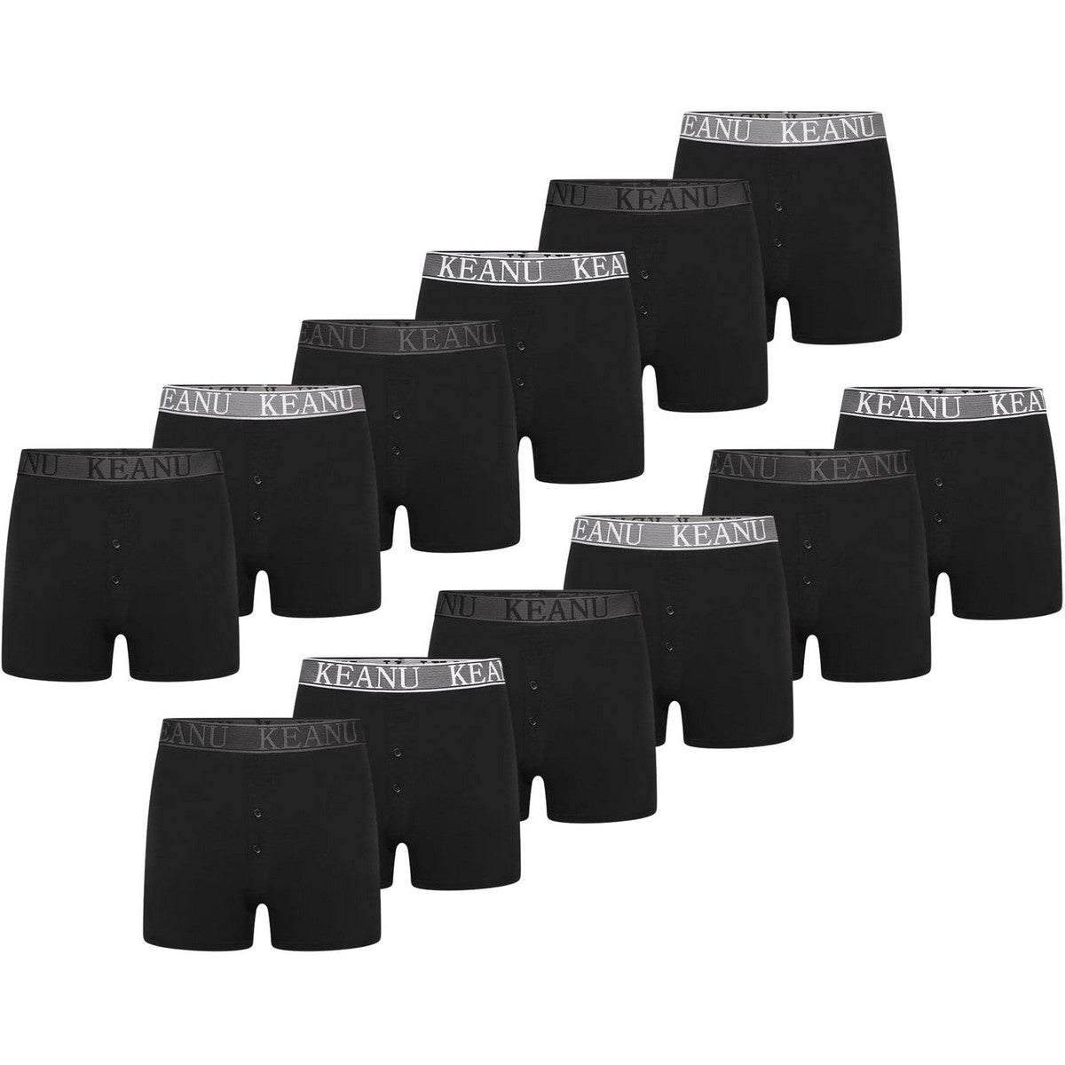 Black - Front - Keanu Mens Boxer Shorts (Pack of 12)