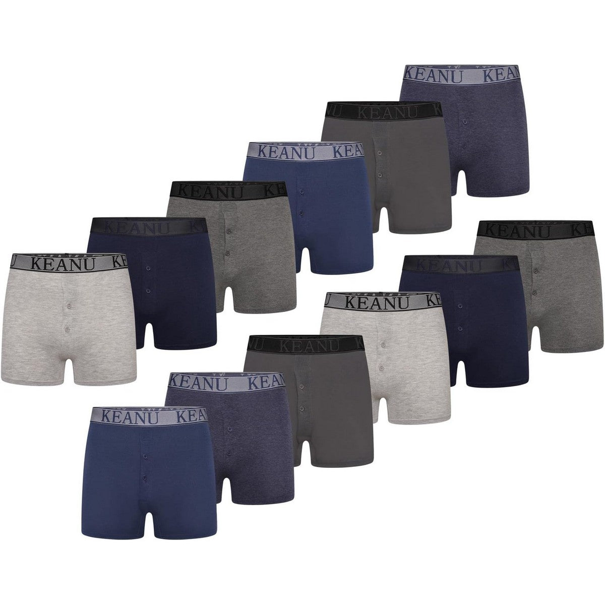 Blue - Front - Keanu Mens Plain Boxer Shorts (Pack of 12)
