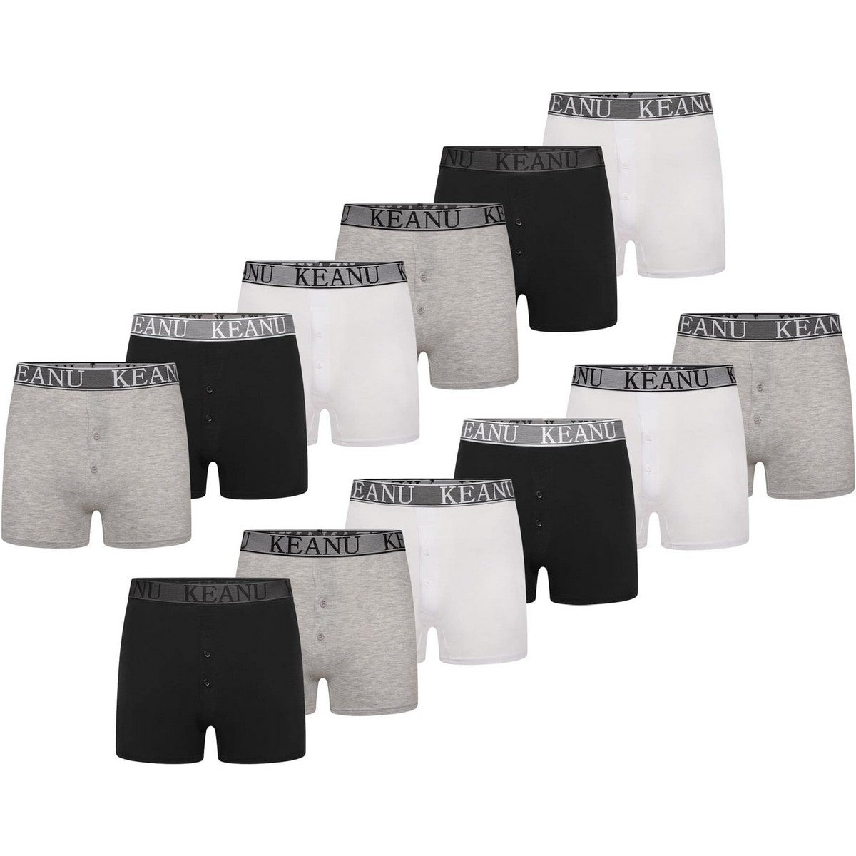 White - Front - Keanu Mens Plain Boxer Shorts (Pack of 12)