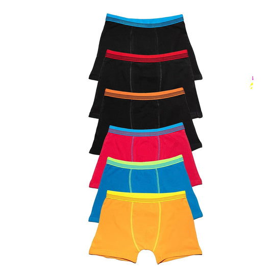 Black-Red-Blue-Orange - Front - Keanu Boys Striped Boxer Shorts (Pack of 6)