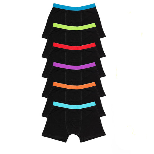 Black-Red-Blue-Orange-Purple-Yellow - Front - Keanu Boys Cotton Blend Boxer Shorts (Pack Of 6)
