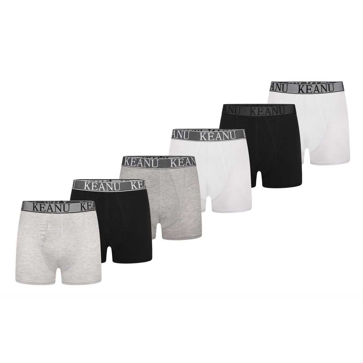 Black-Blue-White-Grey - Lifestyle - Keanu Mens Plain Boxer Shorts (Pack of 6)