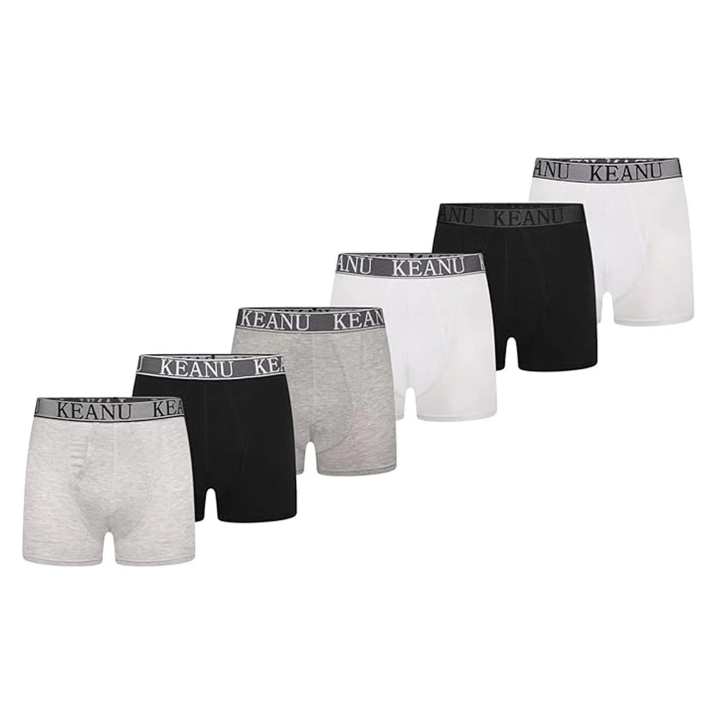 Black-Blue-White-Grey - Front - Keanu Mens Plain Boxer Shorts (Pack of 6)
