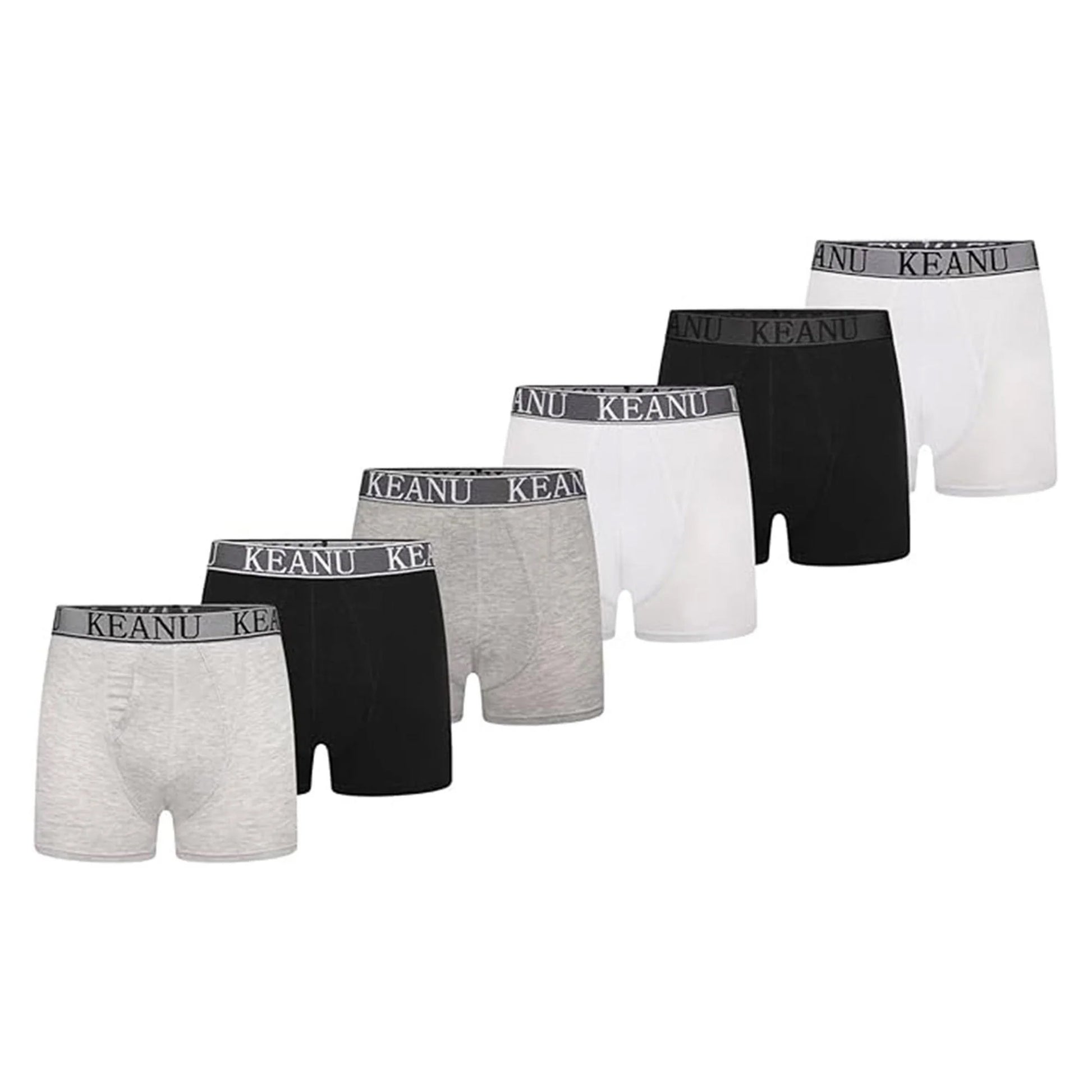 Black-Blue-White-Grey - Front - Keanu Mens Plain Boxer Shorts (Pack of 6)
