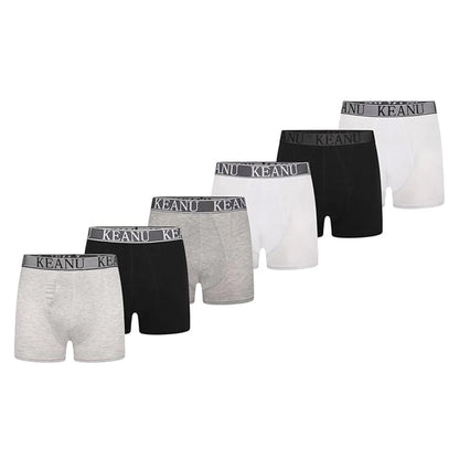 Black-Blue-White-Grey - Front - Keanu Mens Plain Boxer Shorts (Pack of 6)