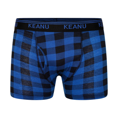 Dark Grey-Royal Blue-Black-White-Red-Light Blue - Close up - Keanu Mens Checked Cotton Blend Boxer Shorts (Pack of 6)