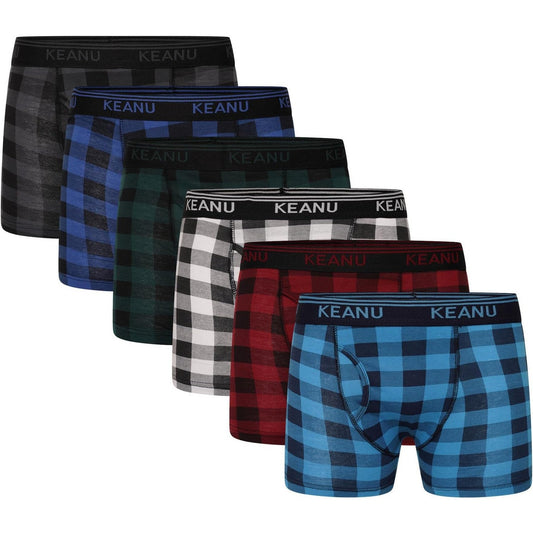 Dark Grey-Royal Blue-Black-White-Red-Light Blue - Front - Keanu Mens Checked Cotton Blend Boxer Shorts (Pack of 6)