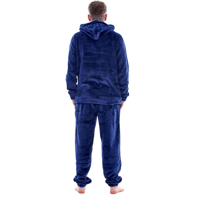 Navy - Back - Keanu Mens Fleece Hooded Pyjama Set