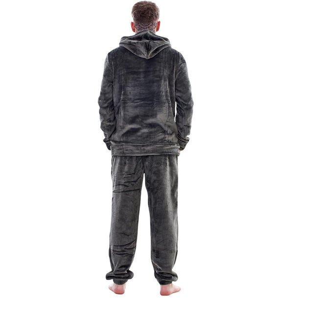 Grey - Back - Keanu Mens Fleece Hooded Pyjama Set