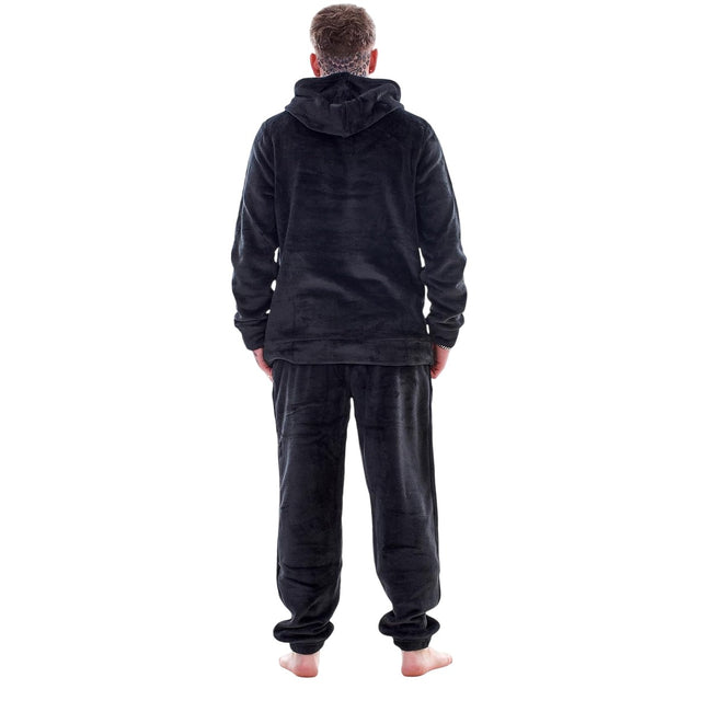 Black - Back - Keanu Mens Fleece Hooded Pyjama Set