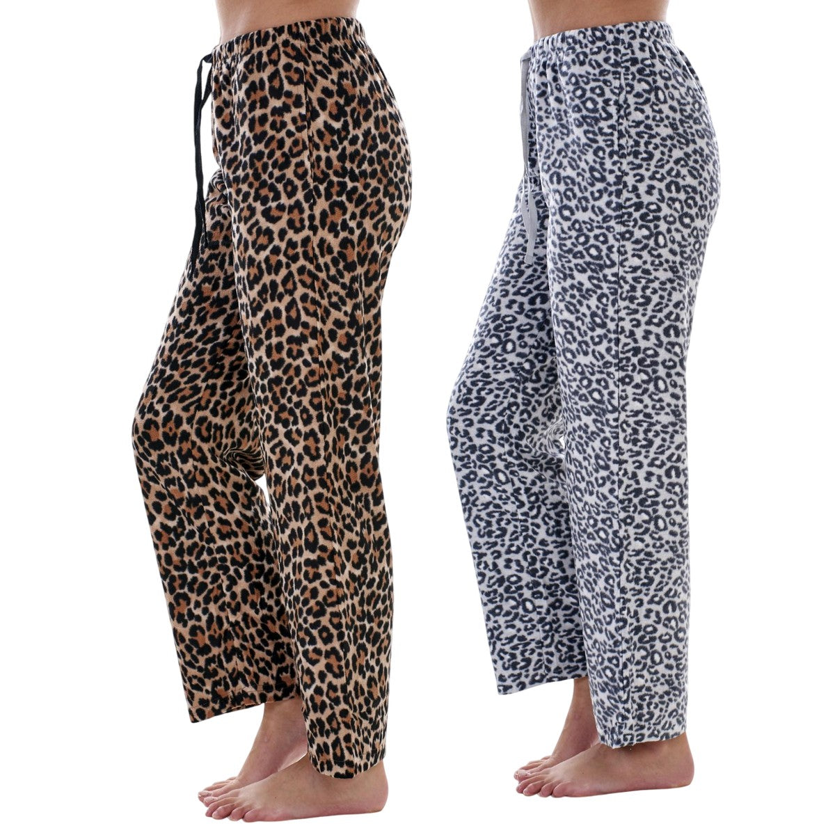 Multicoloured - Back - Keanu Womens-Ladies Fleece Leopard Print Lounge Pants (Pack of 2)