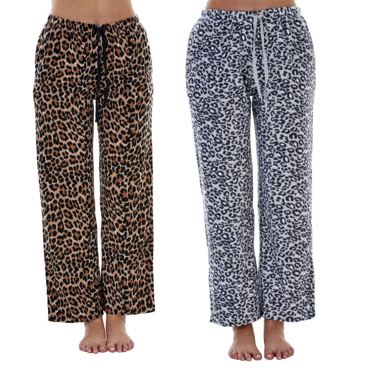 Multicoloured - Front - Keanu Womens-Ladies Fleece Leopard Print Lounge Pants (Pack of 2)