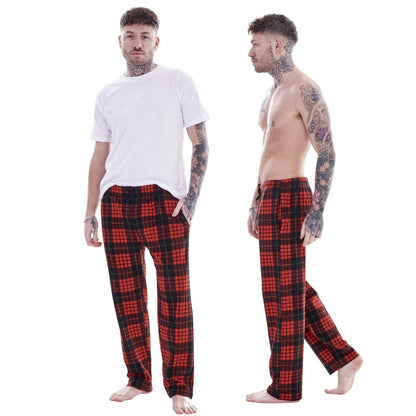 Red-Green - Side - Keanu Mens Tartan Lounge Pants (Pack of 2)