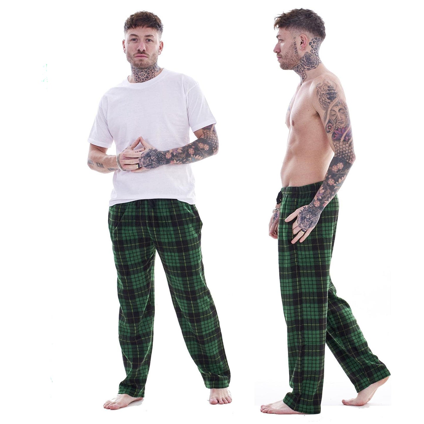 Red-Green - Pack Shot - Keanu Mens Tartan Lounge Pants (Pack of 2)