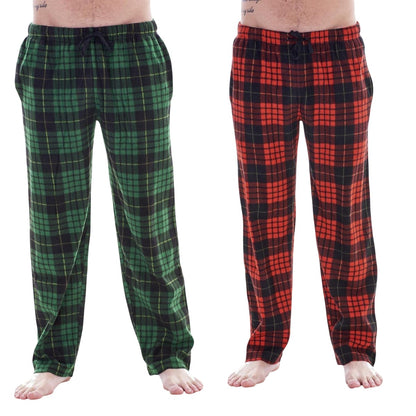 Red-Green - Front - Keanu Mens Tartan Lounge Pants (Pack of 2)