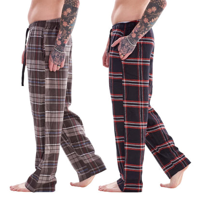 Black-Brown-Multicoloured - Back - Keanu Mens Flannel Checked Lounge Pants (Pack of 2)