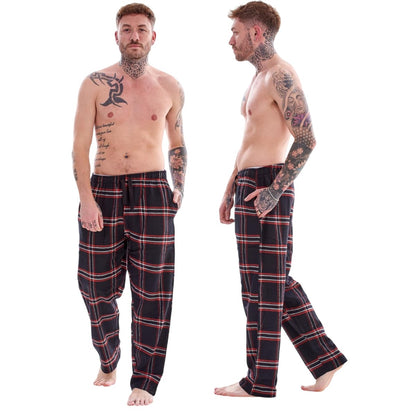 Black-Brown-Multicoloured - Side - Keanu Mens Flannel Checked Lounge Pants (Pack of 2)