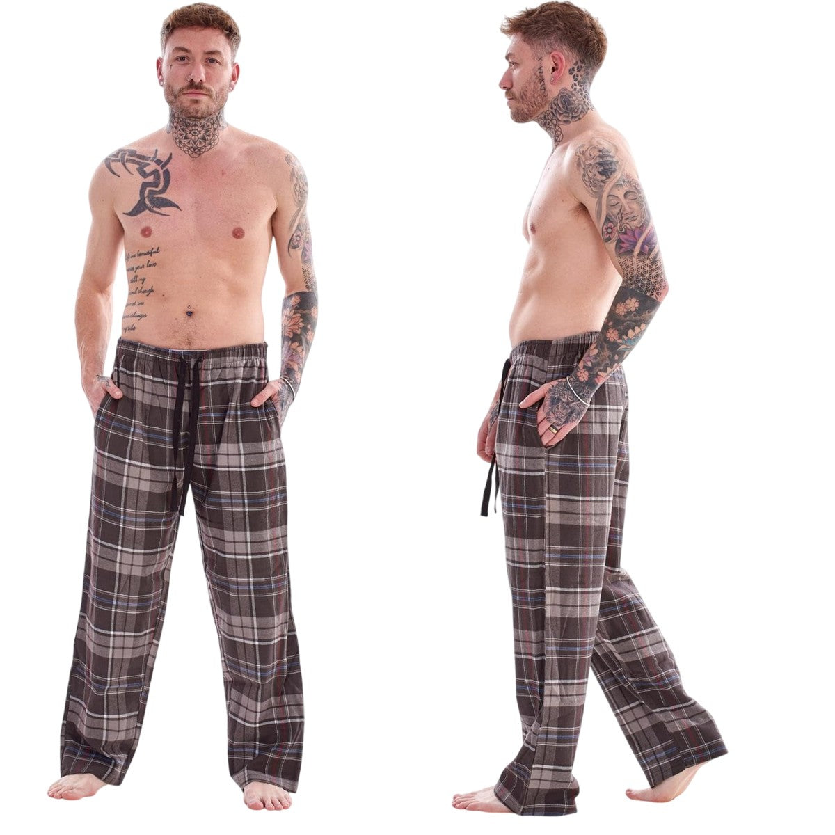 Black-Brown-Multicoloured - Lifestyle - Keanu Mens Flannel Checked Lounge Pants (Pack of 2)