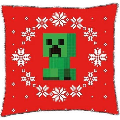 Black-Red-Green - Back - Minecraft Seasons Greetings Square Christmas Filled Cushion