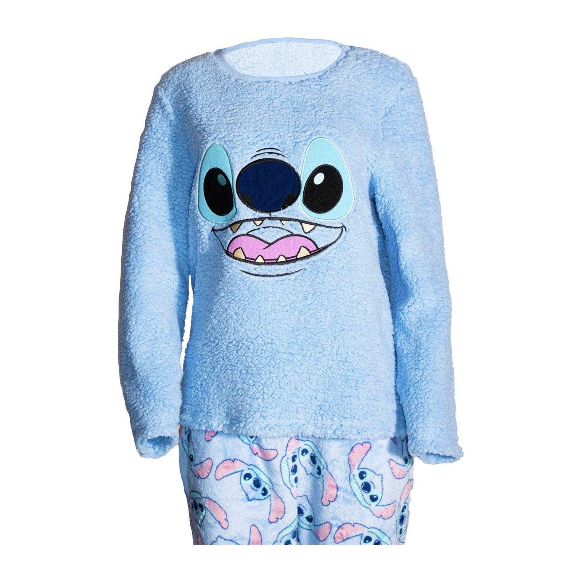 Blue - Side - Lilo & Stitch Womens-Ladies Fleece Long Pyjama Set