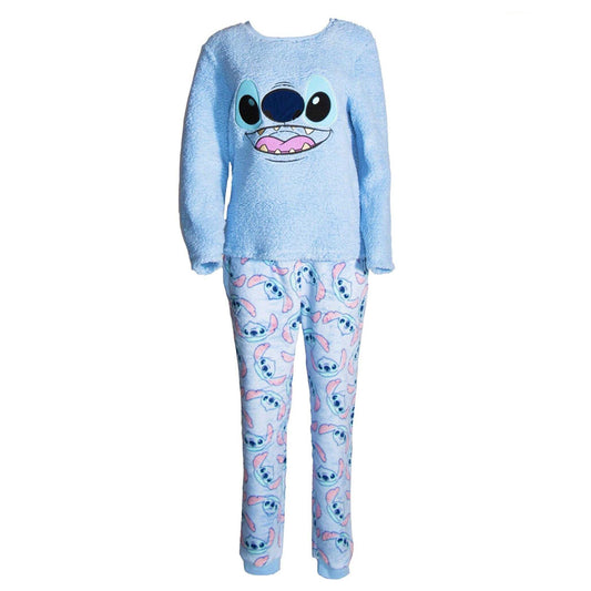 Blue - Front - Lilo & Stitch Womens-Ladies Fleece Long Pyjama Set