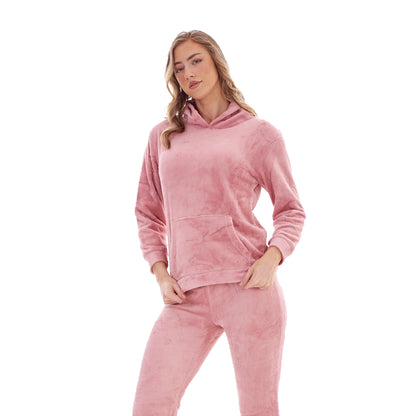 Pink - Back - Keanu Womens-Ladies Fleece Pull Over Long Pyjama Set