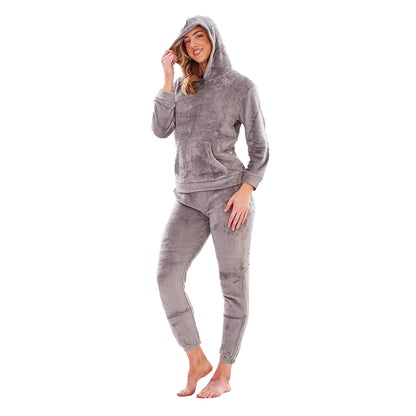 Grey - Front - Keanu Womens-Ladies Fleece Pull Over Long Pyjama Set