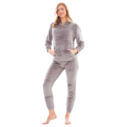 Grey - Side - Keanu Womens-Ladies Fleece Pull Over Long Pyjama Set