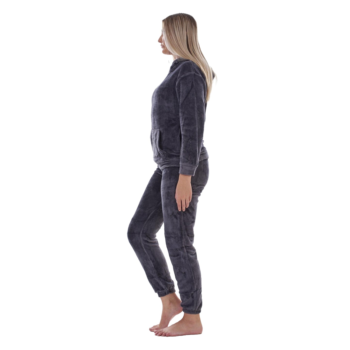 Charcoal - Side - Keanu Womens-Ladies Fleece Pull Over Long Pyjama Set