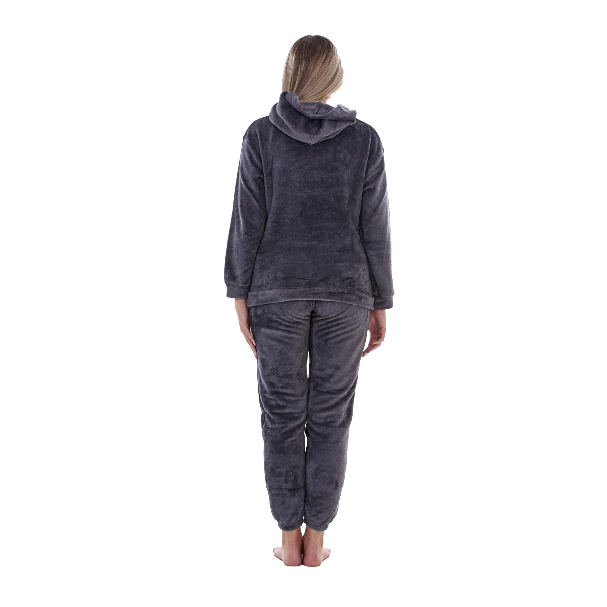 Charcoal - Back - Keanu Womens-Ladies Fleece Pull Over Long Pyjama Set