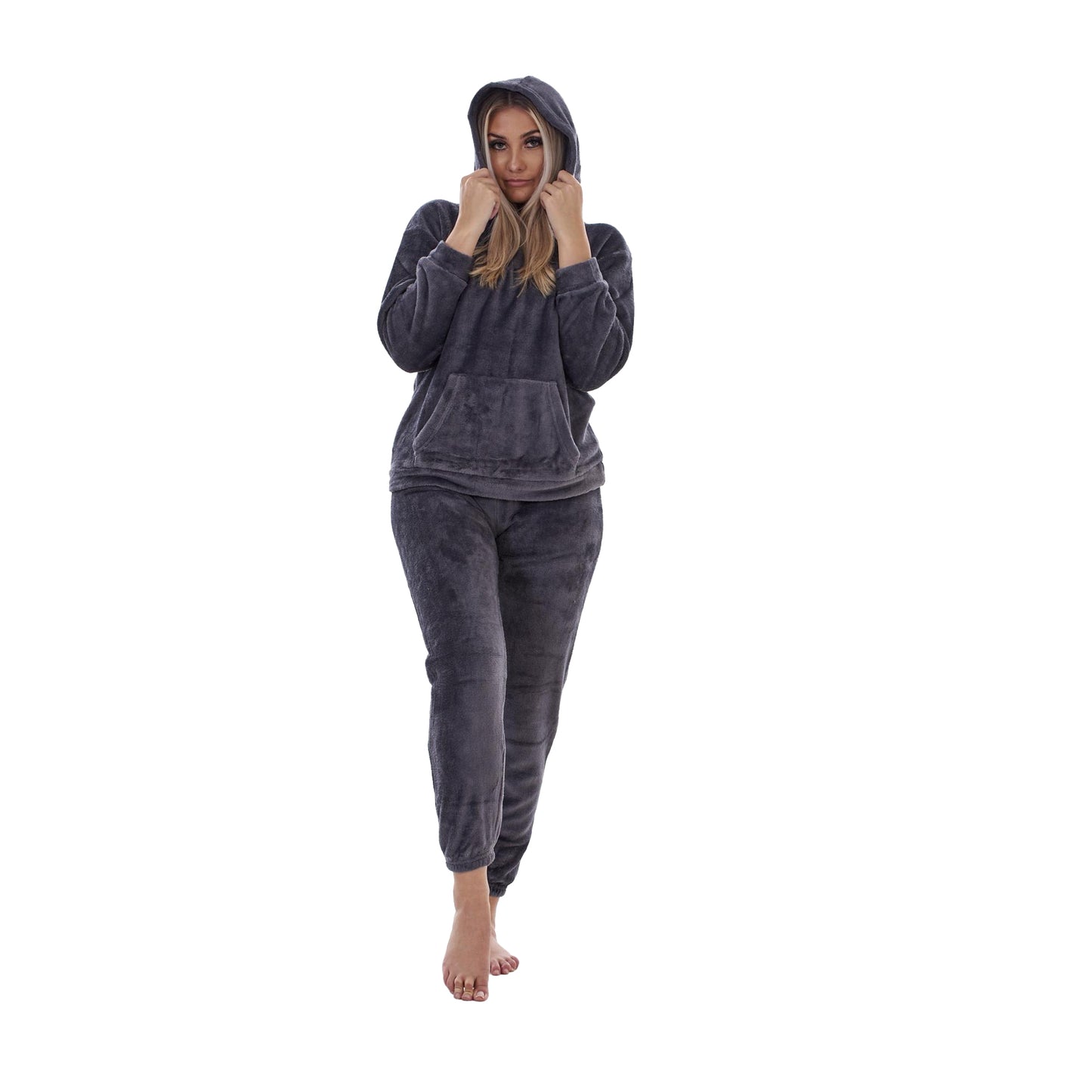 Charcoal - Lifestyle - Keanu Womens-Ladies Fleece Pull Over Long Pyjama Set