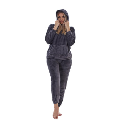 Charcoal - Lifestyle - Keanu Womens-Ladies Fleece Pull Over Long Pyjama Set