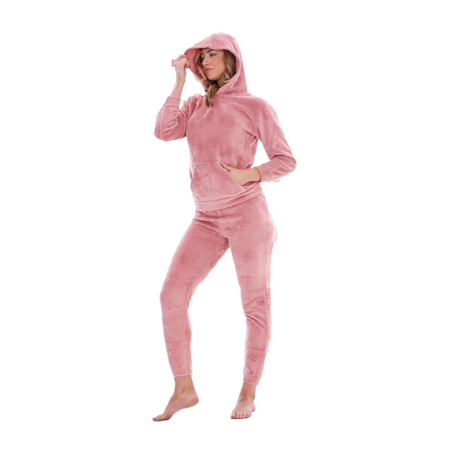 Pink - Front - Keanu Womens-Ladies Fleece Pull Over Long Pyjama Set