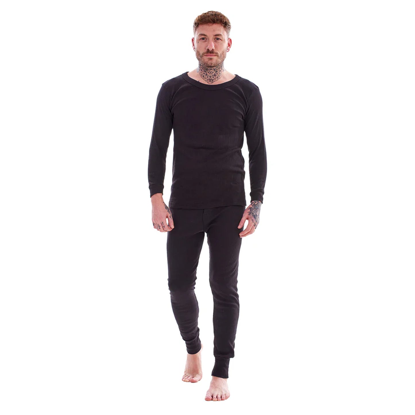 Black - Front - Keanu Mens Heatforce Thermal Bottoms (Pack of 3)