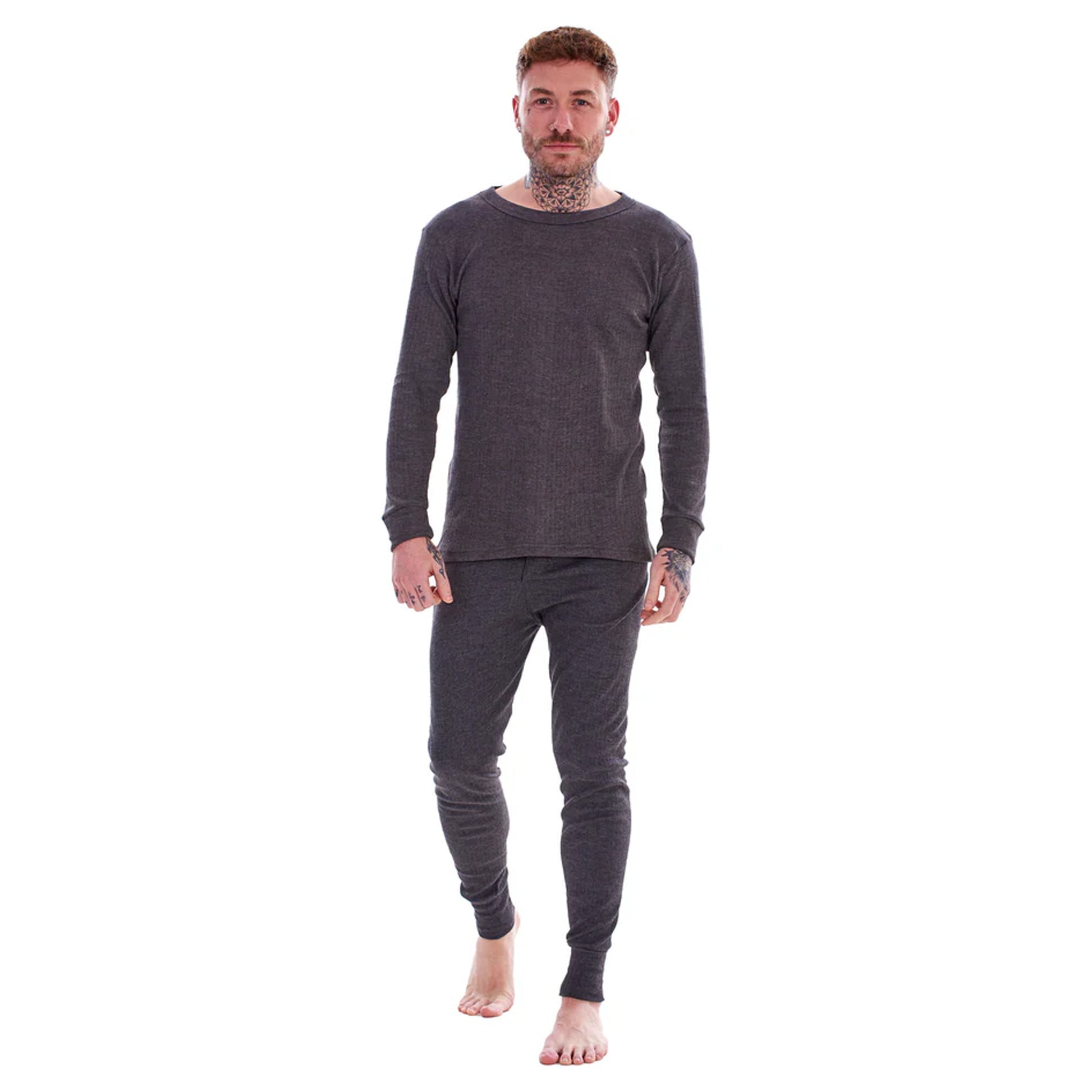 Grey - Front - Keanu Mens Heatforce Thermal Bottoms (Pack of 3)