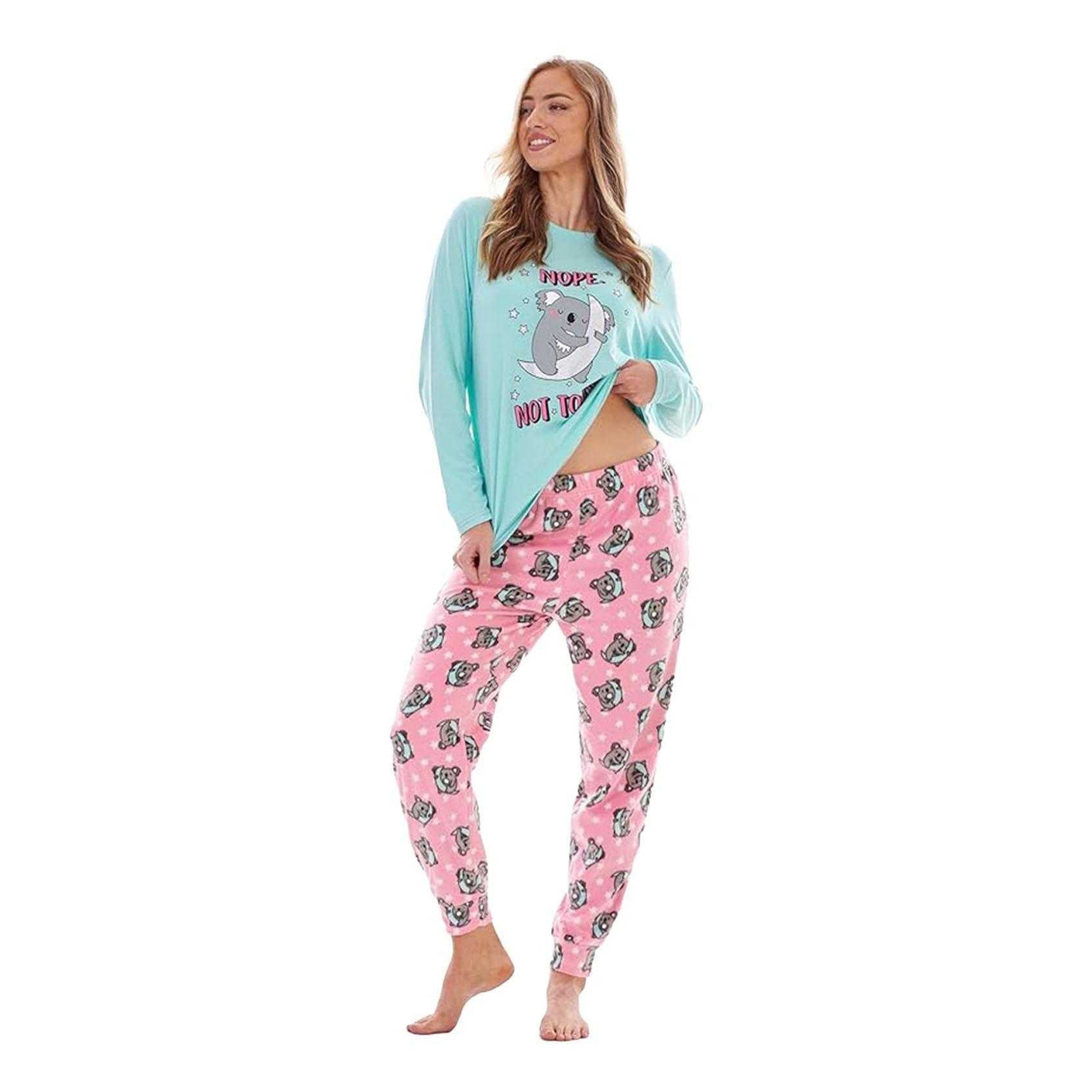 Blue-Pink - Lifestyle - Keanu Womens-Ladies Not Today Koala Microfleece Long Pyjama Set