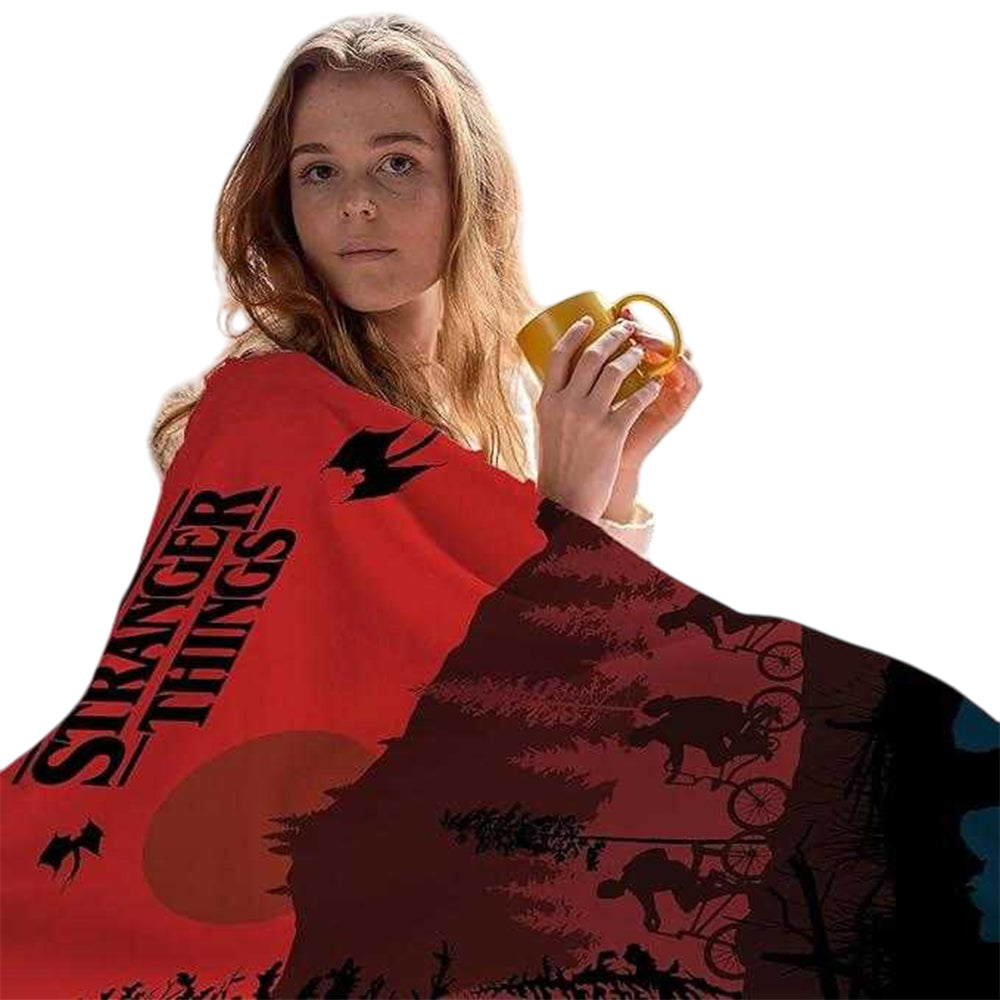 Red-Blue-Black - Side - Stranger Things Midnight Upside Down Fleece Blanket