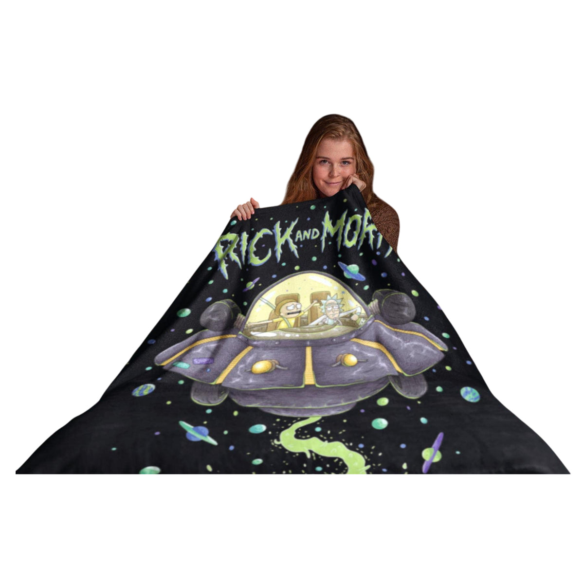 Multicoloured - Back - Rick And Morty UFO Space Cruiser Fleece Blanket