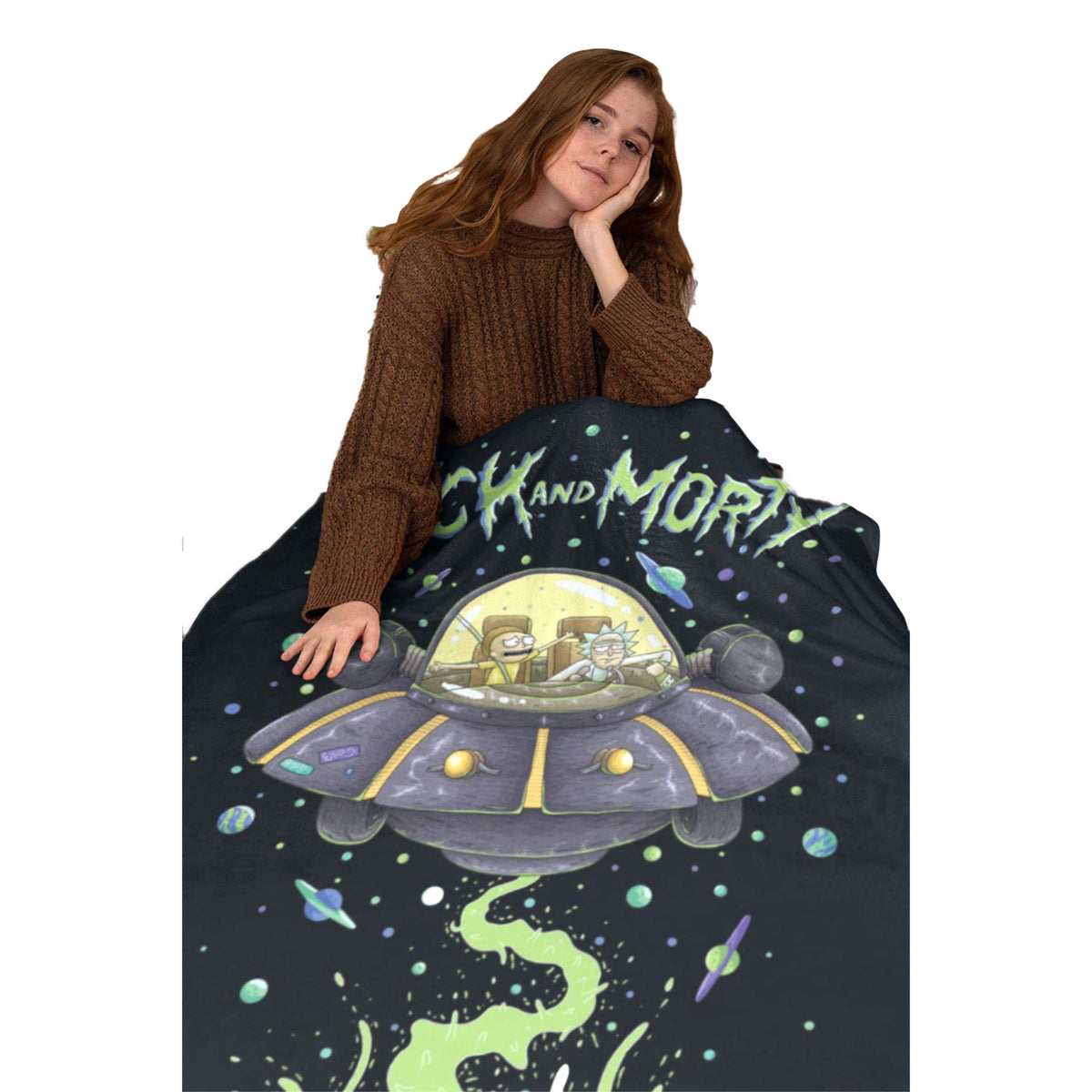 Multicoloured - Side - Rick And Morty UFO Space Cruiser Fleece Blanket