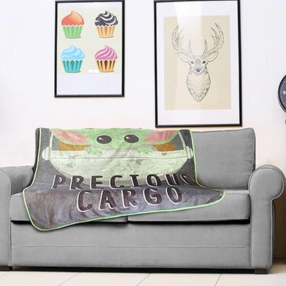 Grey-Green - Lifestyle - Star Wars: The Mandalorian Precious Cargo Sherpa Fleece Fluffy Baby Yoda Blanket
