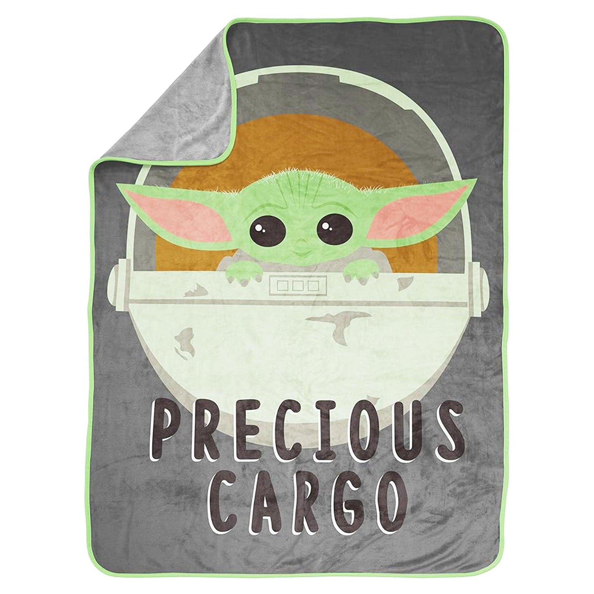 Grey-Green - Side - Star Wars: The Mandalorian Precious Cargo Sherpa Fleece Fluffy Baby Yoda Blanket