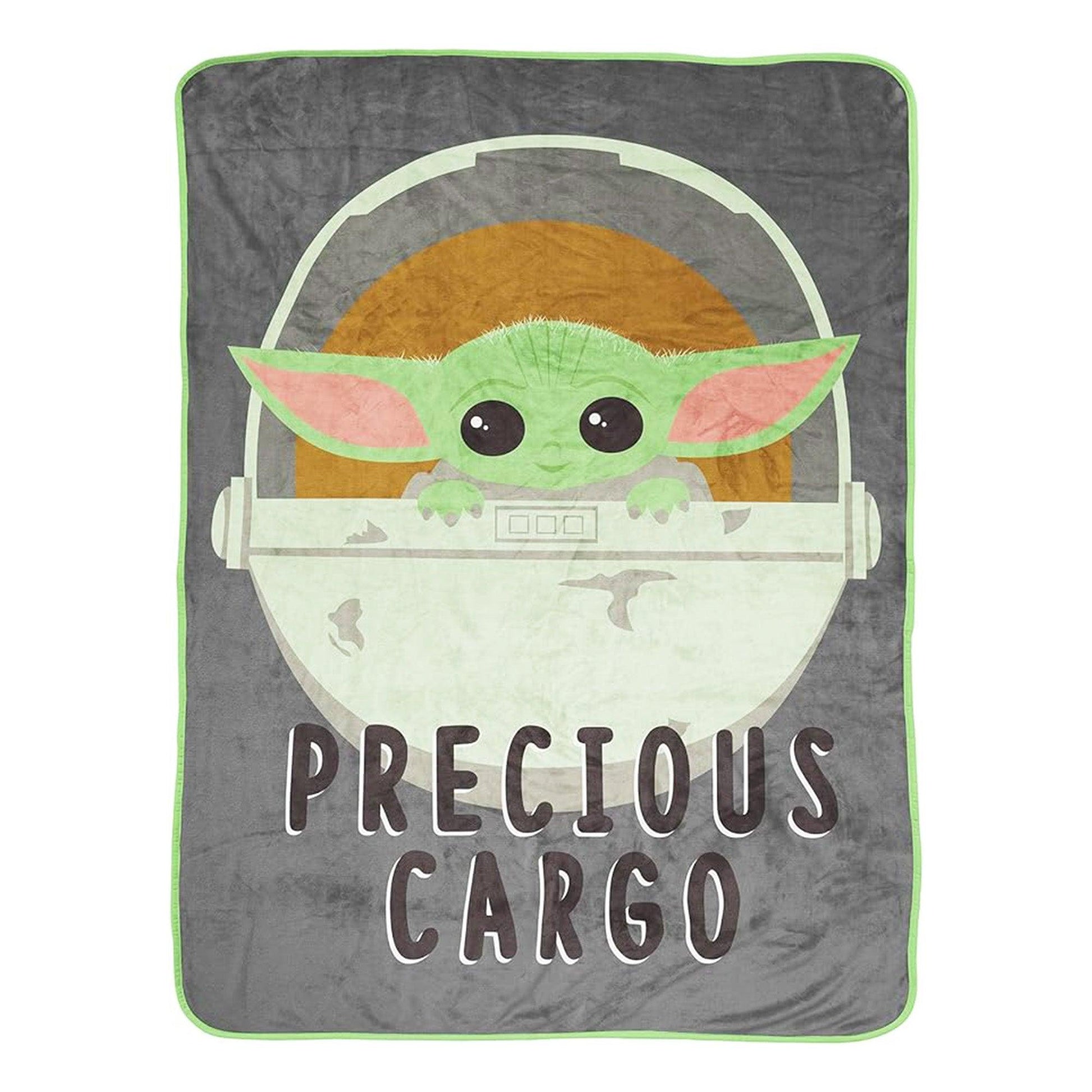 Grey-Green - Front - Star Wars: The Mandalorian Precious Cargo Sherpa Fleece Fluffy Baby Yoda Blanket