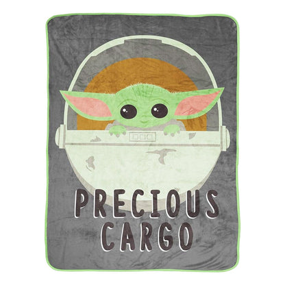 Grey-Green - Front - Star Wars: The Mandalorian Precious Cargo Sherpa Fleece Fluffy Baby Yoda Blanket