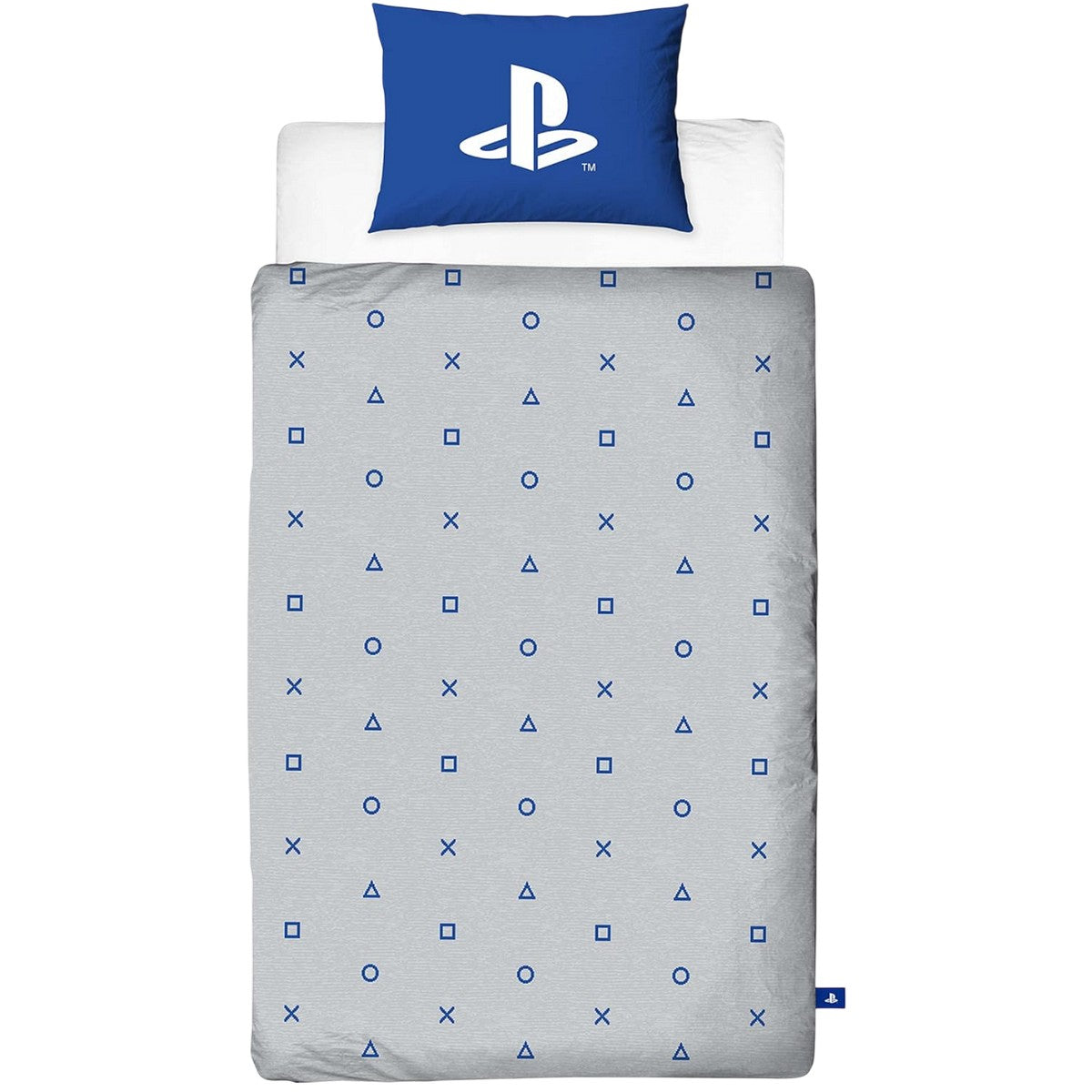 White-Blue - Side - Playstation Controller Buttons Reversible Duvet Set