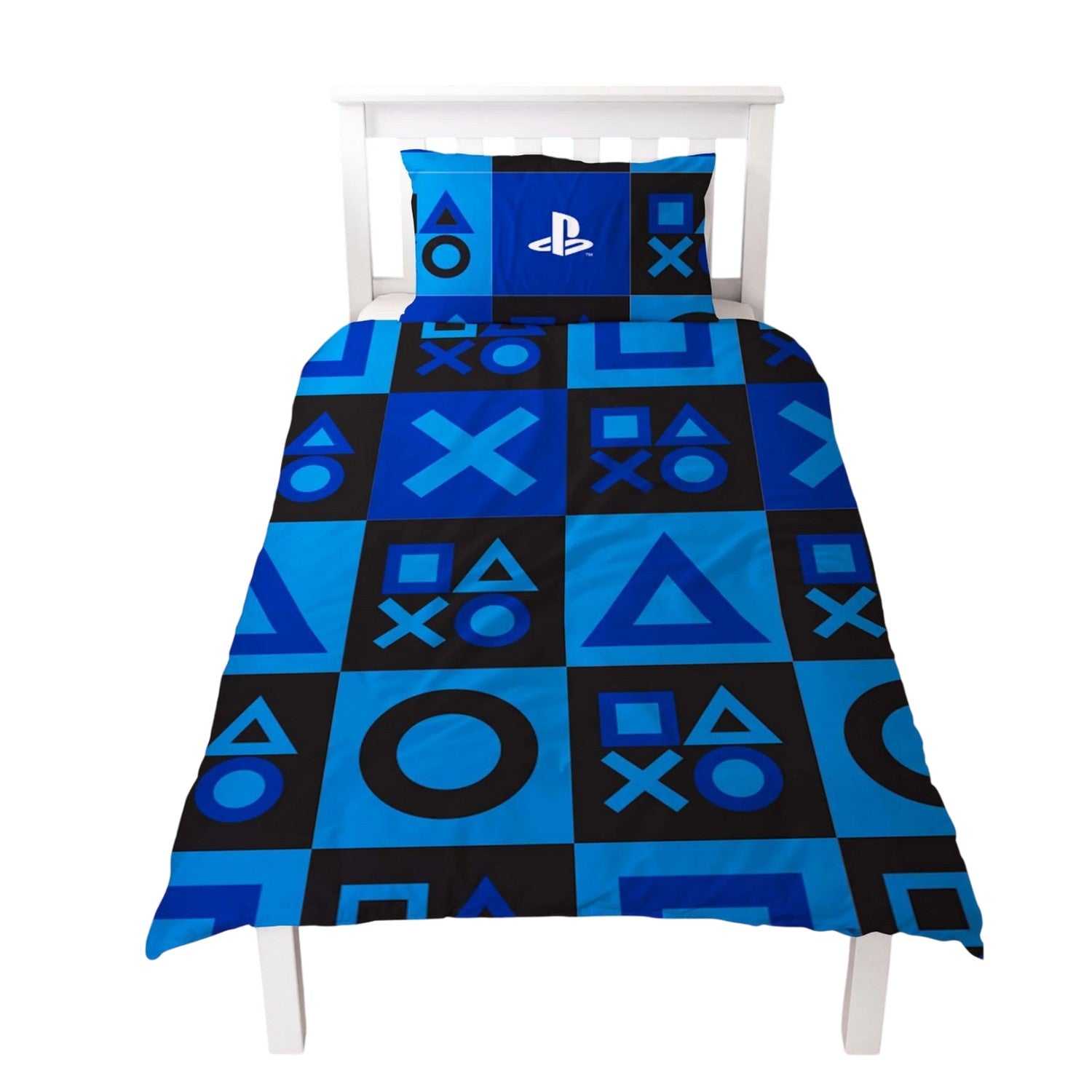 Blue - Side - Playstation Checked Reversible Duvet Set
